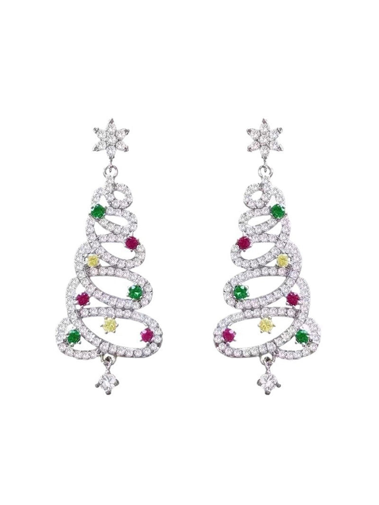 Orecchini in argento con strass colorati a forma di albero di Natale