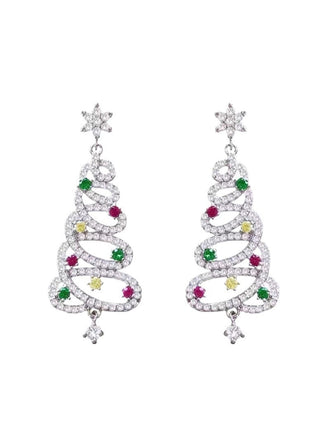 Orecchini in argento con strass colorati a forma di albero di Natale