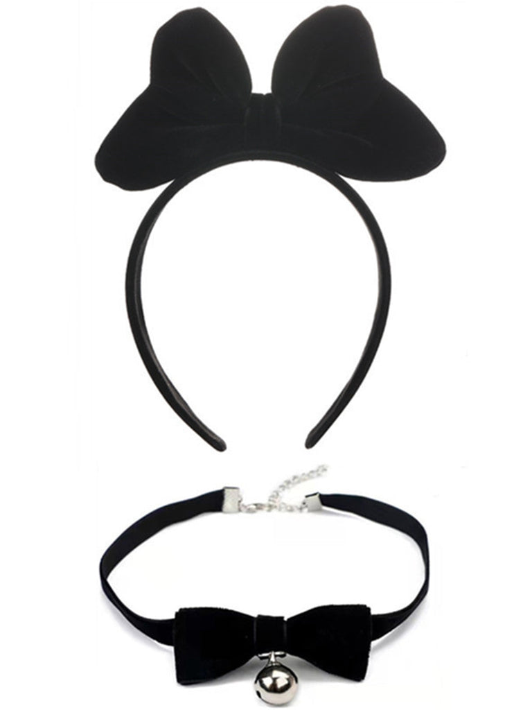 Cerchietto per capelli natalizio in velluto con fiocco e collana girocollo