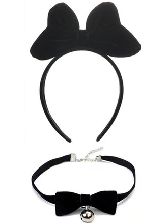 Cerchietto per capelli natalizio in velluto con fiocco e collana girocollo