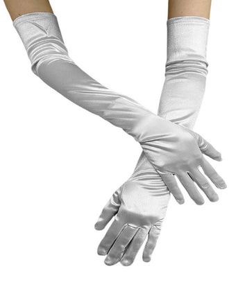 Guanti lunghi in raso sintetico con gomiti