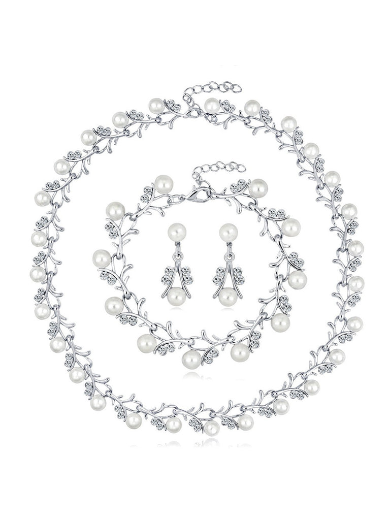 Set di collana e bracciale e orecchini a forma di vite con perle
