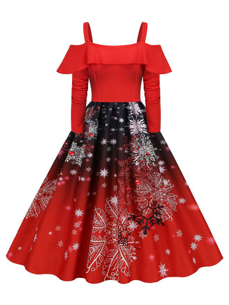 Abito con bretelle e volant a maniche lunghe natalizio anni '50