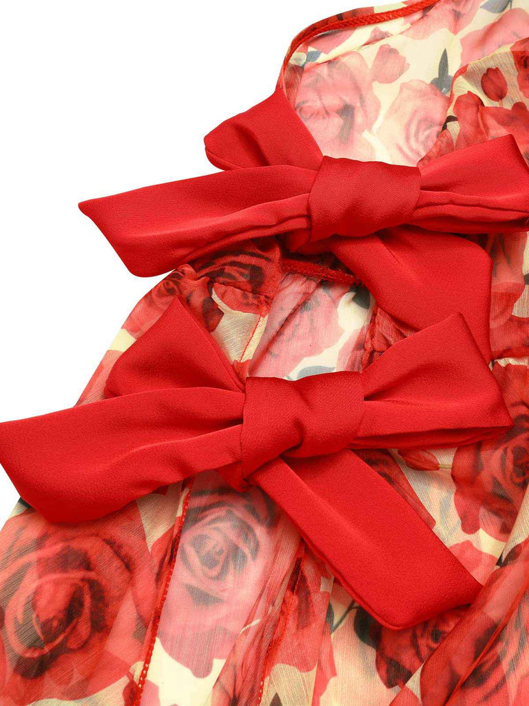 2PCS Bikini rosso e copricostume rose anni '60