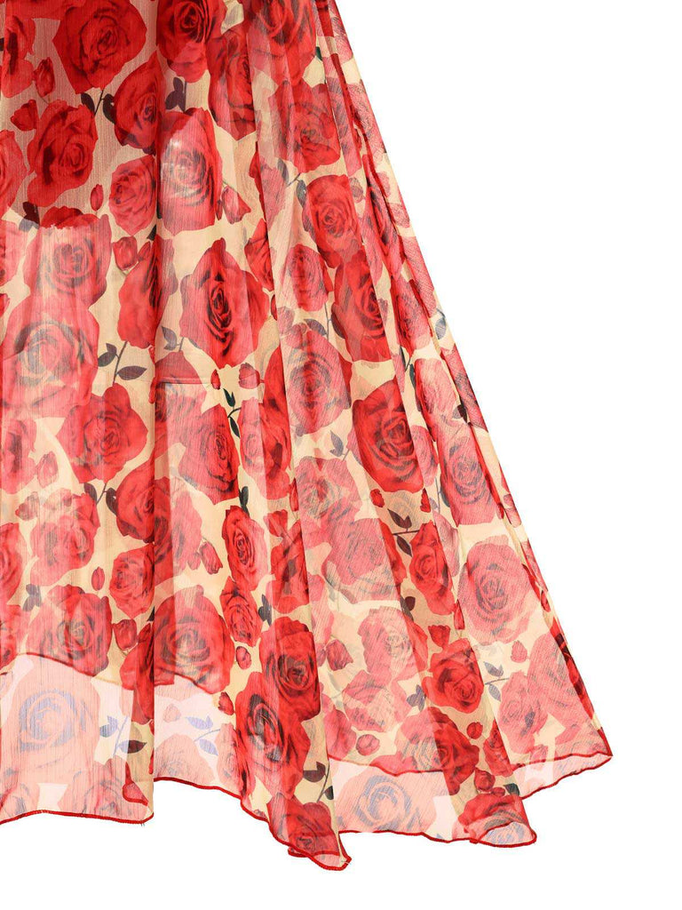 2PCS Bikini rosso e copricostume rose anni '60