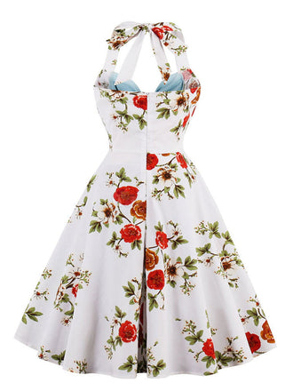 Abito a ruota stampa floreale fiocco blu anni '50