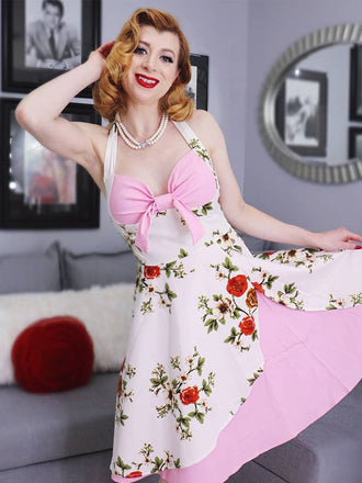 Abito a ruota con stampa floreale anni '50