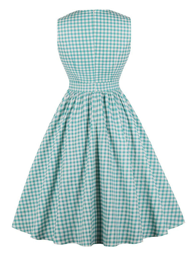 Abito plaid con risvolto e tasche a fiocco verde anni '50