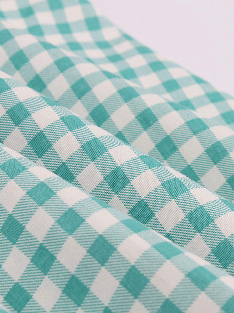 Abito plaid con risvolto e tasche a fiocco verde anni '50