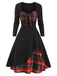 Abito a quadri con scollo a cuore patchwork anni '50