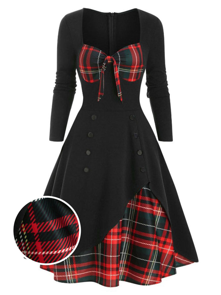 Abito a quadri con scollo a cuore patchwork anni '50