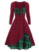 Abito a quadri con scollo a cuore patchwork anni '50