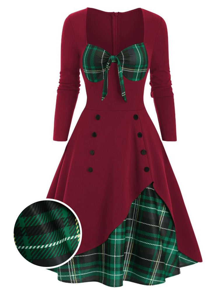 Abito a quadri con scollo a cuore patchwork anni '50