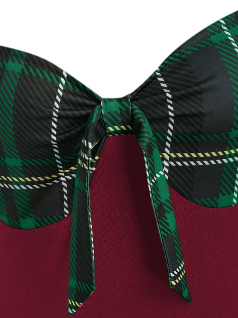 Abito a quadri con scollo a cuore patchwork anni '50