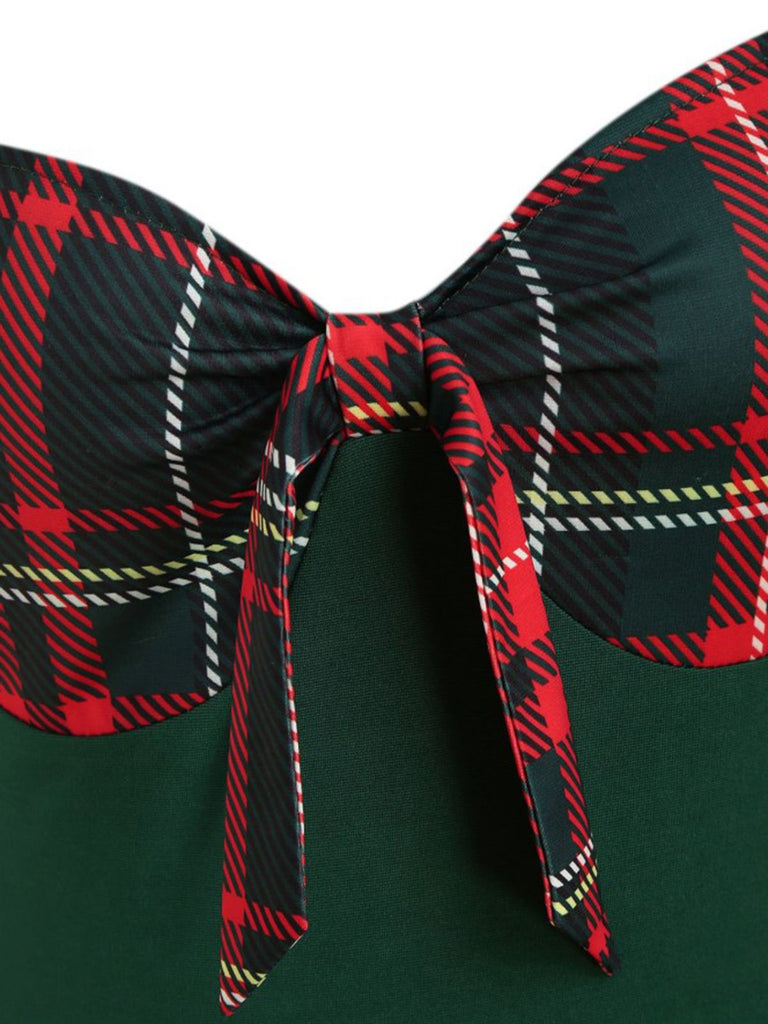 Abito a quadri con scollo a cuore patchwork anni '50