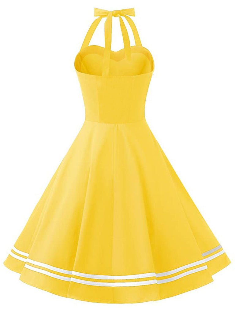 Abito a ruota scollo all'americana giallo anni '50