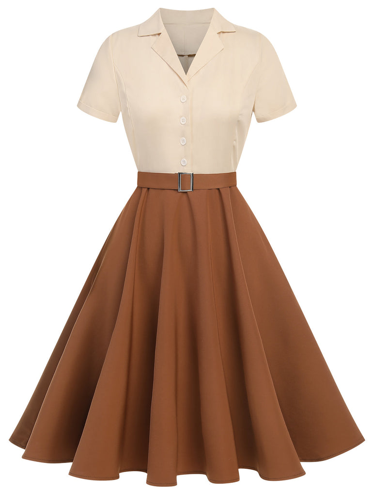 Abito bottoni stile Biancaneve cachi anni '50