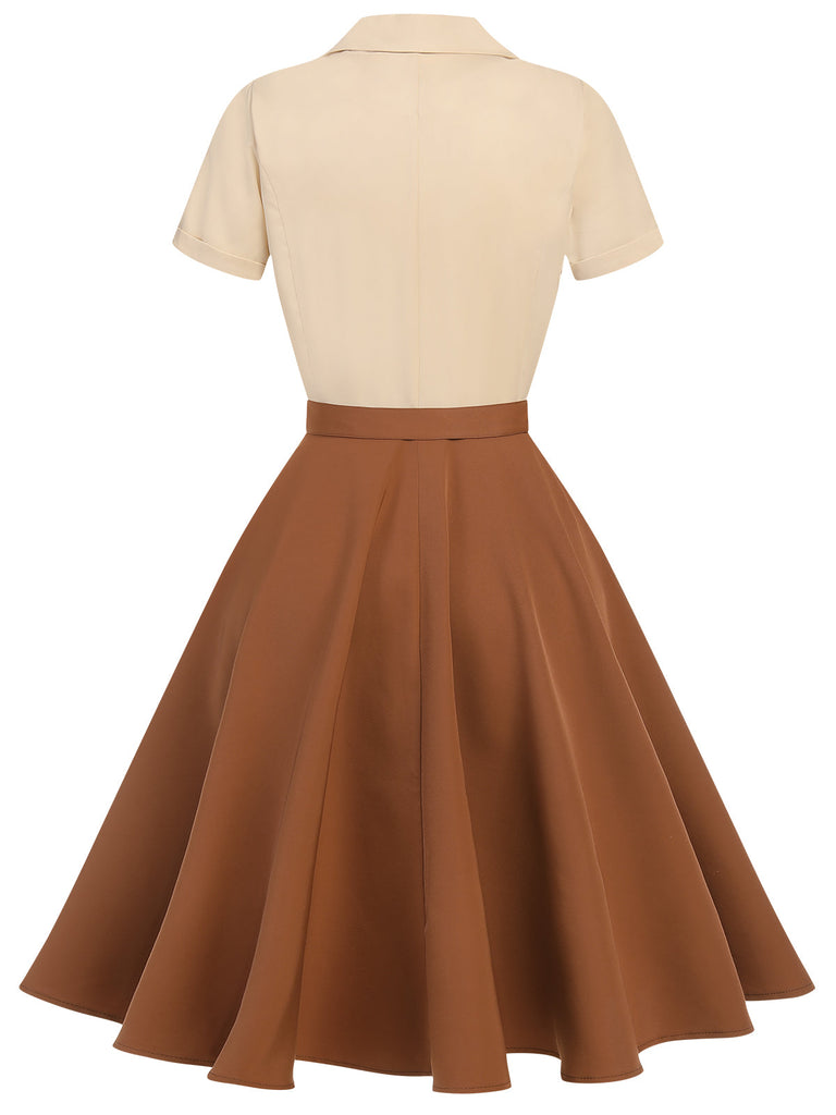 Abito bottoni stile Biancaneve cachi anni '50