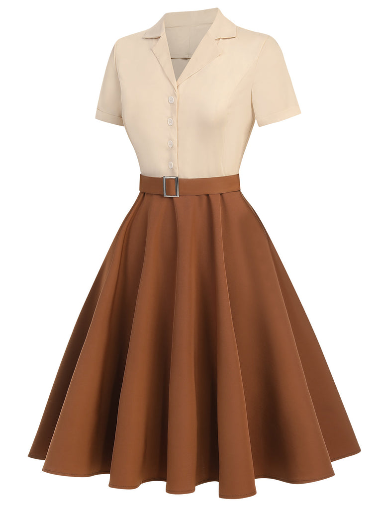 Abito bottoni stile Biancaneve cachi anni '50
