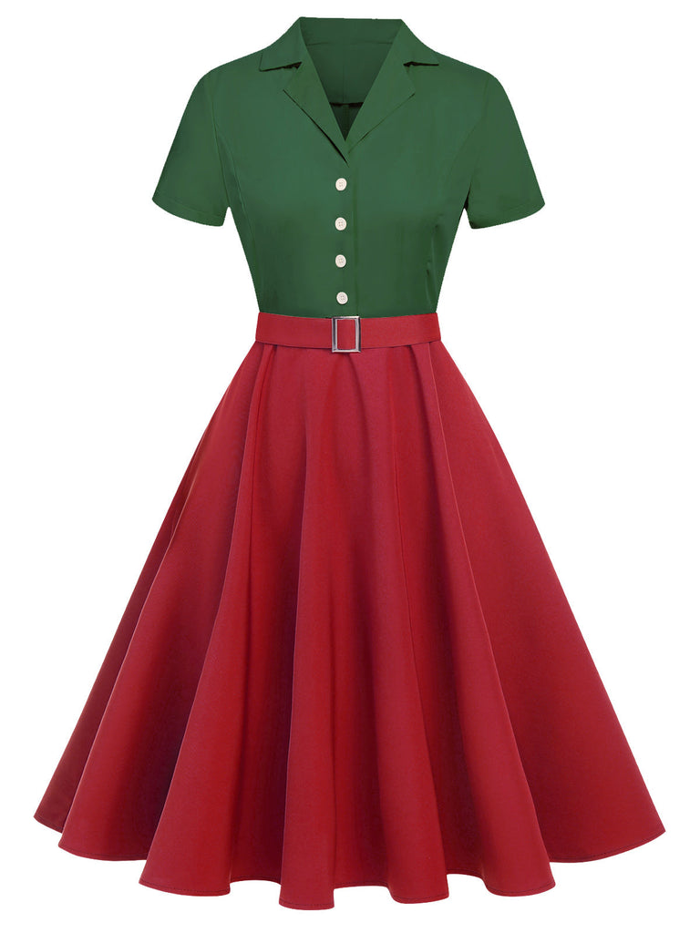 Abito bottoni stile Biancaneve cachi anni '50
