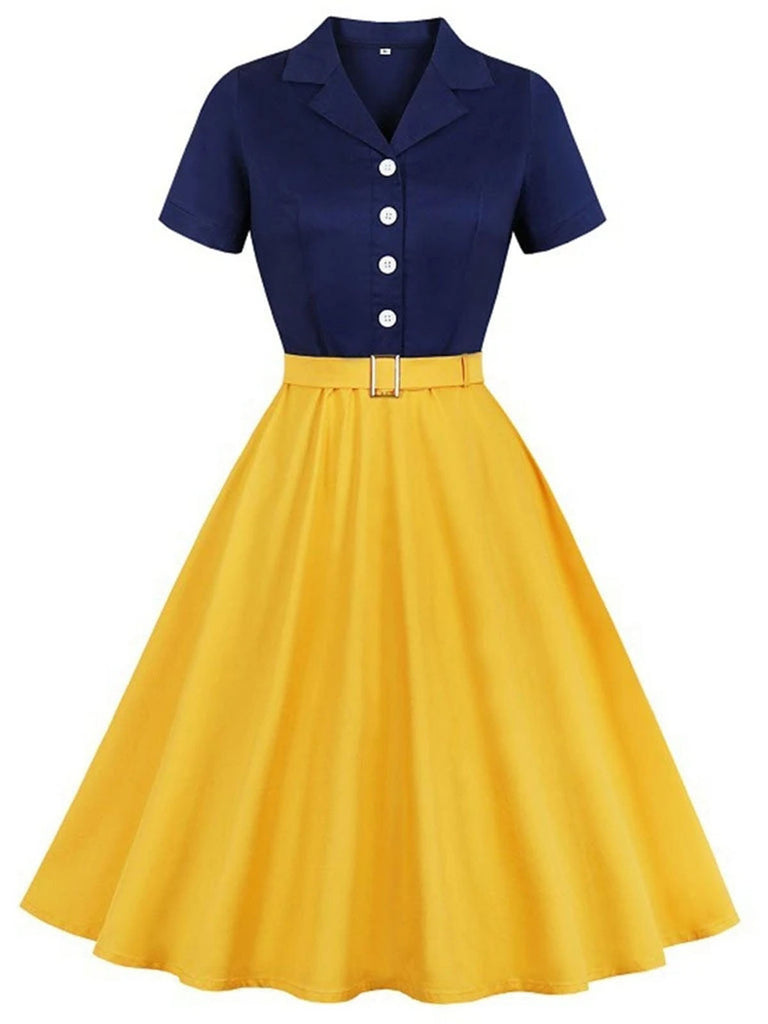 Abito bottoni stile Biancaneve cachi anni '50