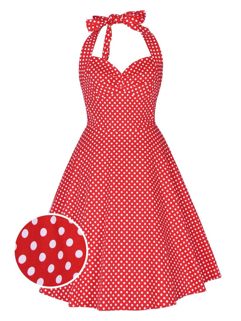 Abito a ruota a pois con scollo all'americana nero anni '50