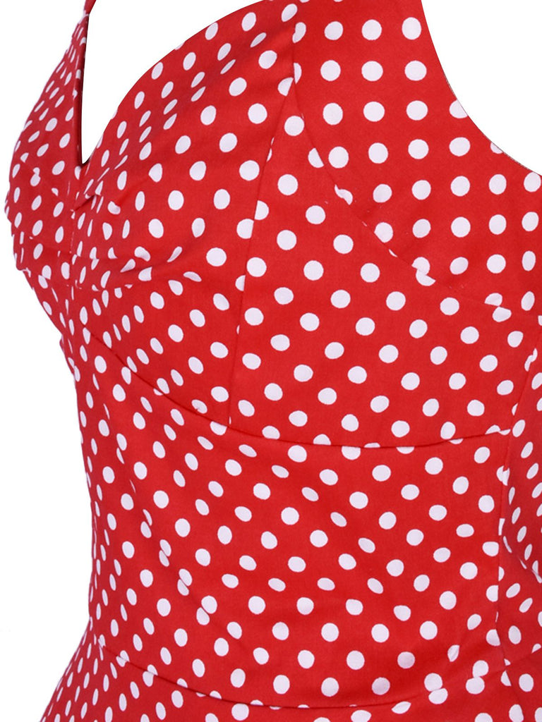 Abito a ruota a pois con scollo all'americana nero anni '50