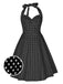 Abito a ruota a pois con scollo all'americana nero anni '50