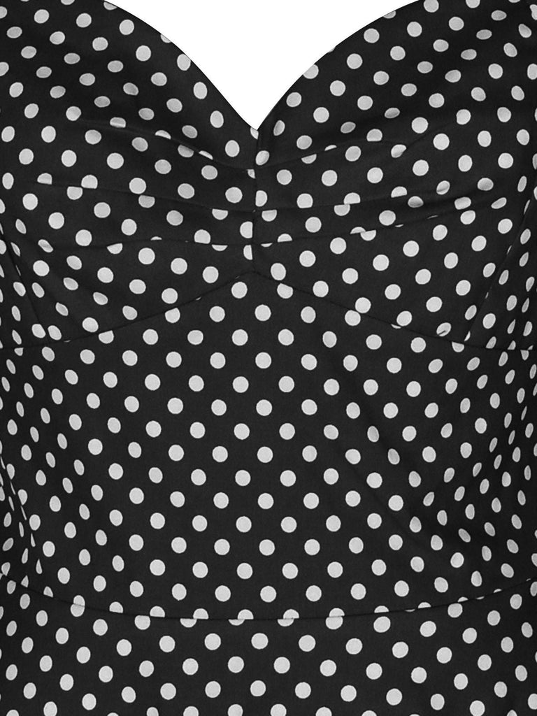 Abito a ruota a pois con scollo all'americana nero anni '50