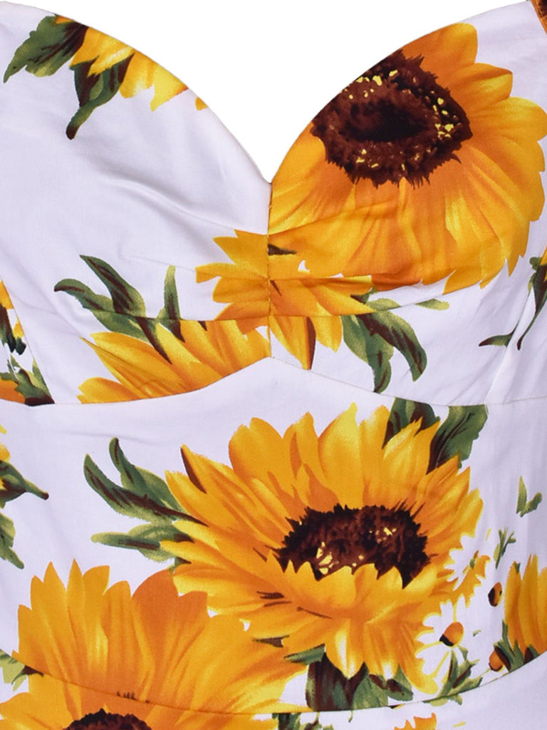 Abito a ruota con girasole bianco anni '50