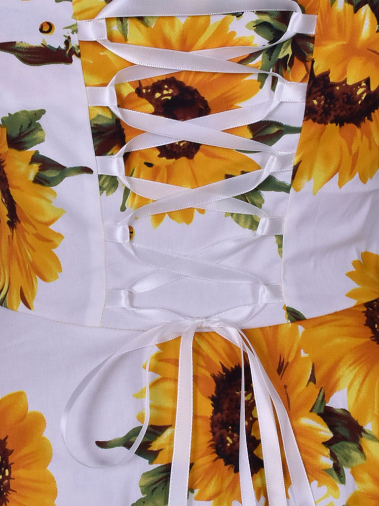 Abito a ruota con girasole bianco anni '50