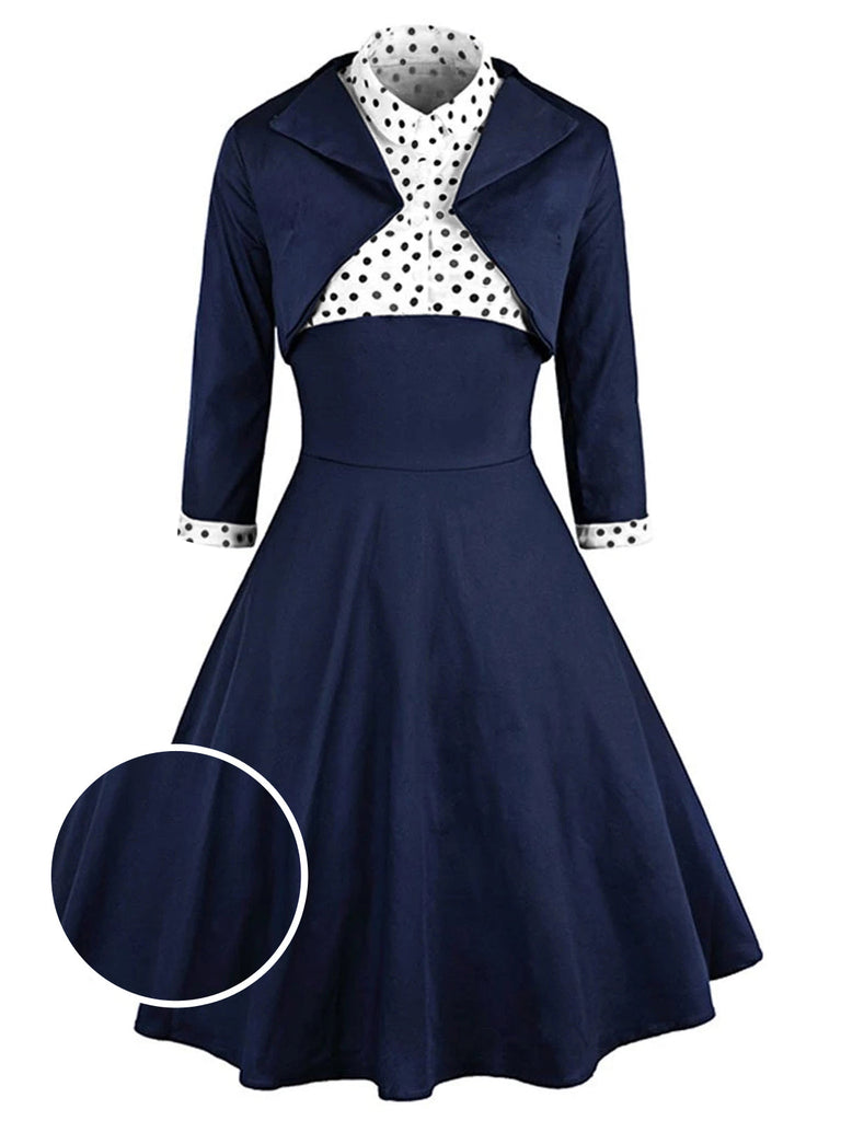 [Prevendita] 2PCS Abito a ruota a pois blu navy anni '50