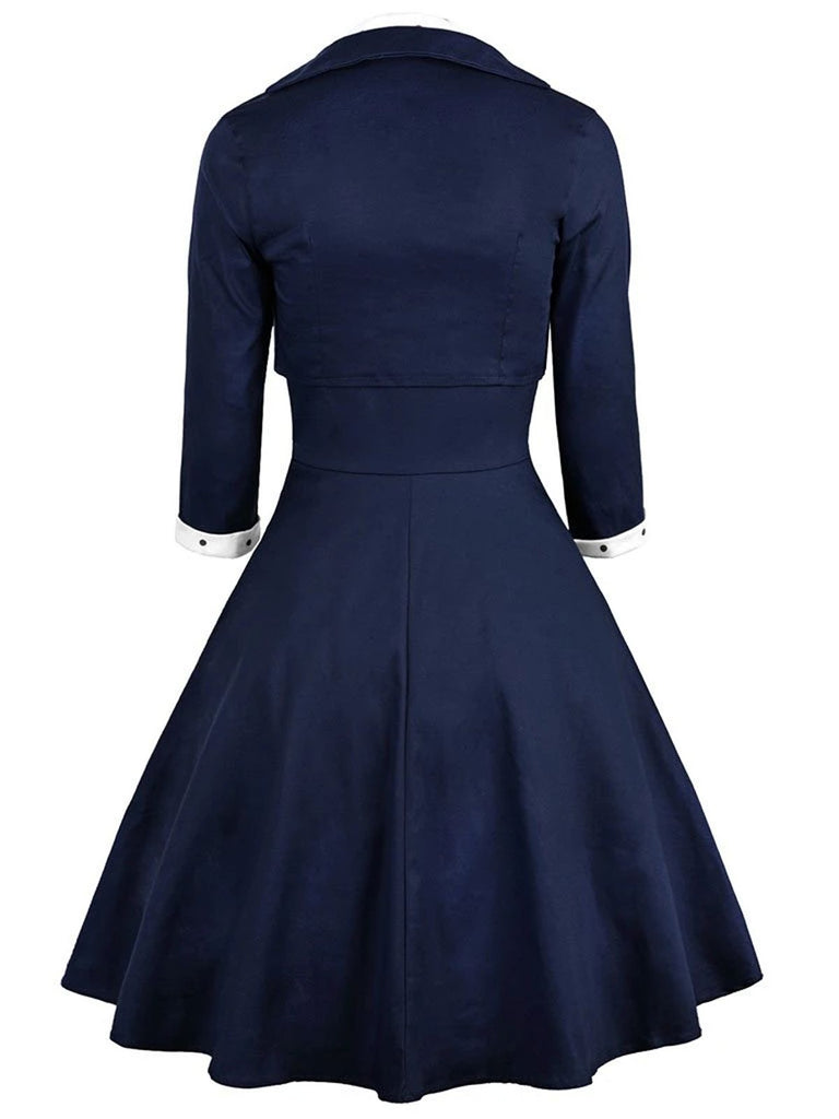 [Prevendita] 2PCS Abito a ruota a pois blu navy anni '50