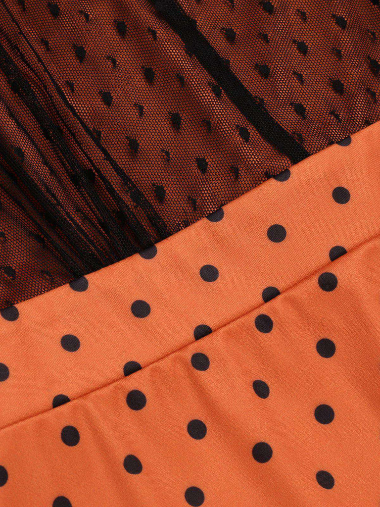 Abito aderente illusione arancione a pois anni '60