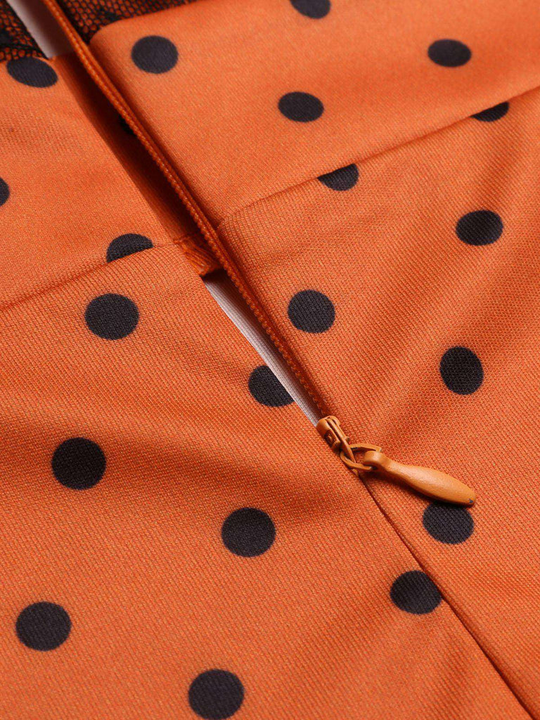 Abito aderente illusione arancione a pois anni '60