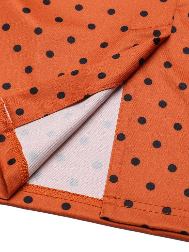 Abito aderente illusione arancione a pois anni '60