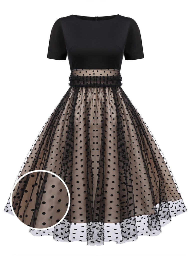 Abito a pois con set di accessori nero anni '50