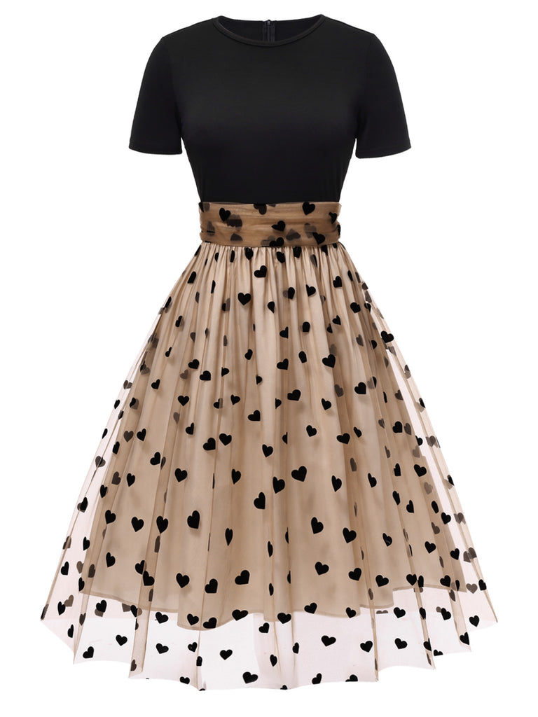Abito svasato nero a pois anni '50