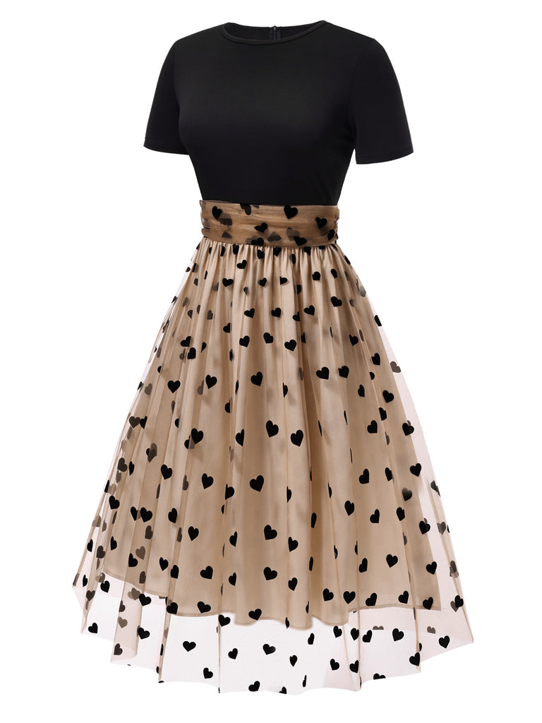 Abito svasato nero a pois anni '50