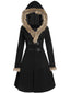 Cappotto con fibbia solida e rifiniture in pelliccia nero anni '50