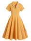 Abito a ruota bottoni giallo anni '50