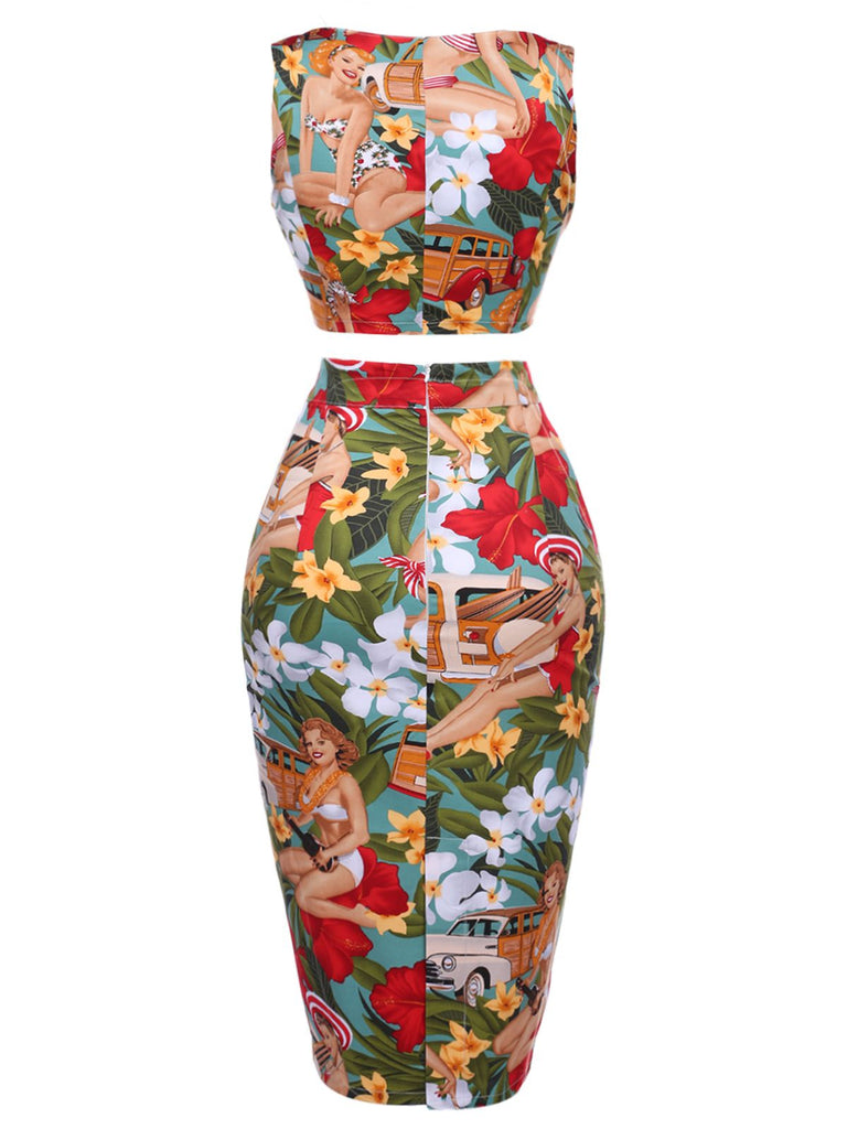 2PCS Top corta e gonna a tubino da donna retrò anni '60