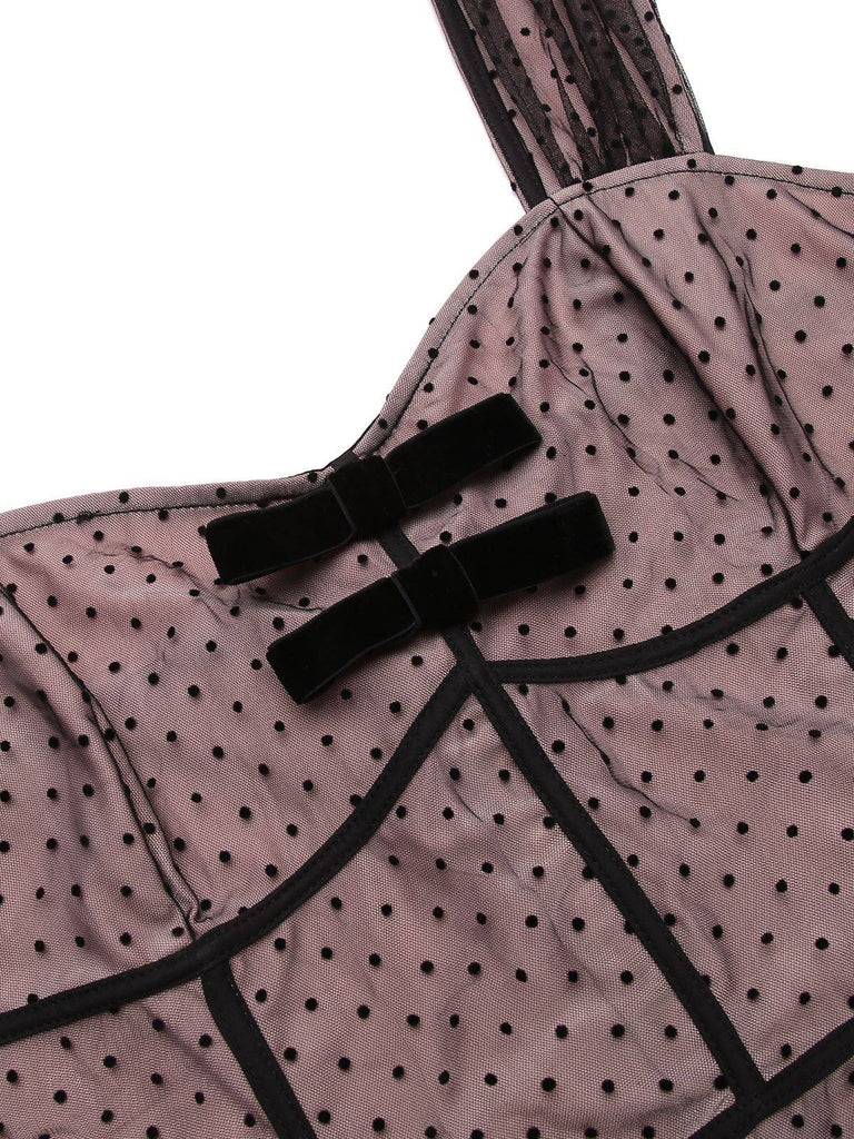 2PCS Abito a pois in pizzo fiocco spalline anni '50