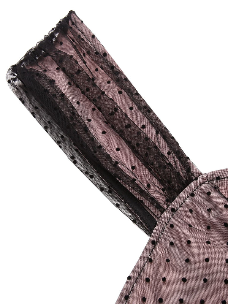 2PCS Abito a pois in pizzo fiocco spalline anni '50