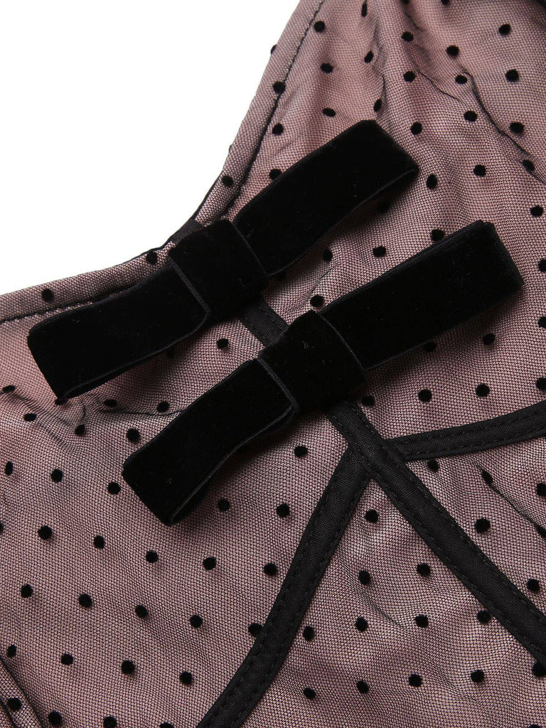 2PCS Abito a pois in pizzo fiocco spalline anni '50