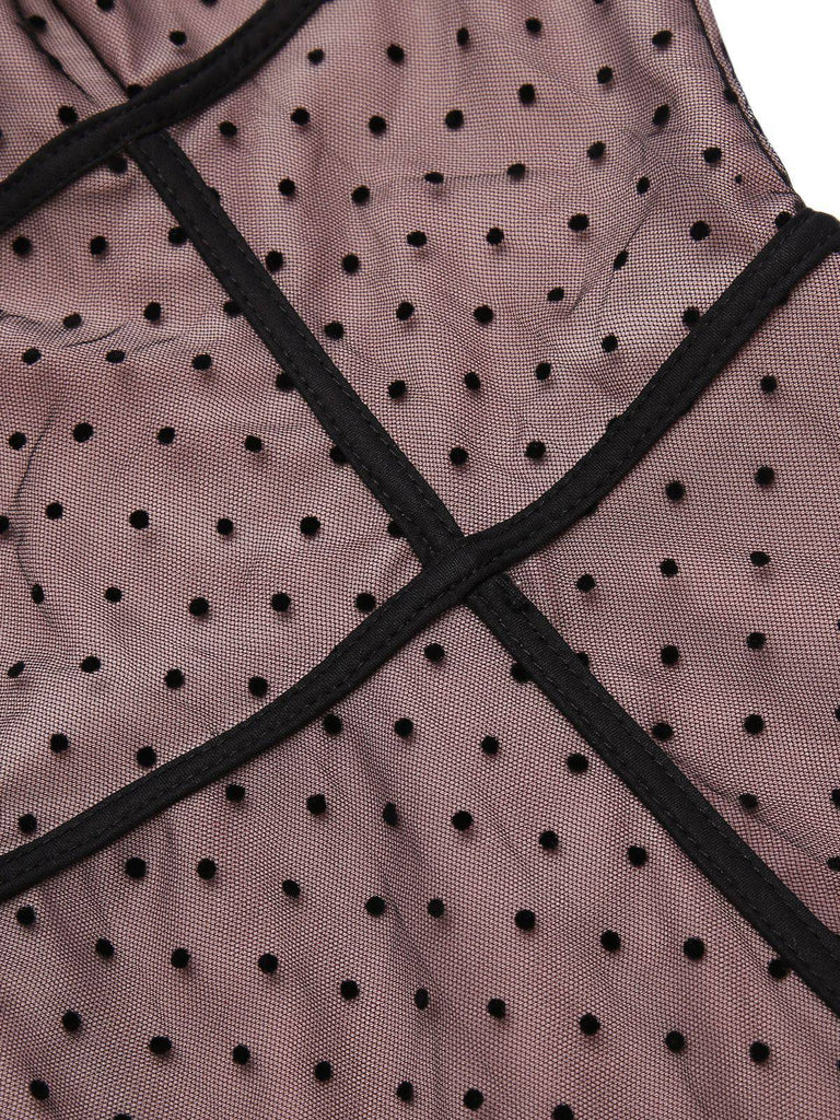 2PCS Abito a pois in pizzo fiocco spalline anni '50