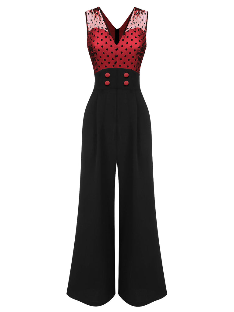Tuta lunga bottoni patchwork a pois anni '30