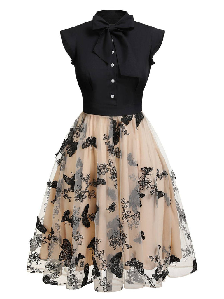 Abito vintage patchwork a farfalla nero anni '50