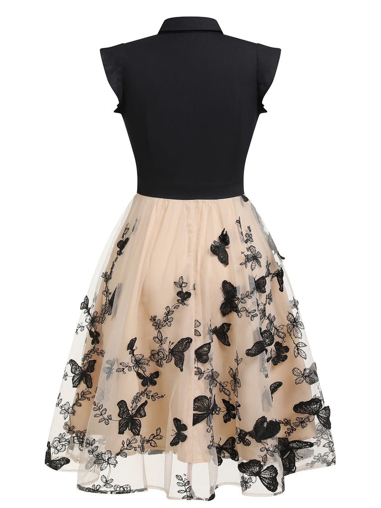 Abito vintage patchwork a farfalla nero anni '50