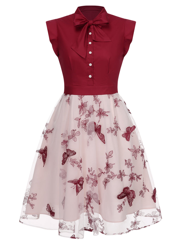 Abito vintage patchwork a farfalla nero anni '50